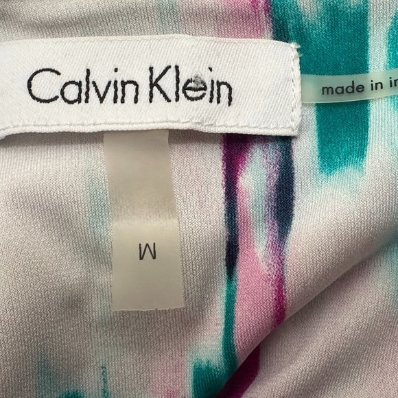 Classy Calvin Klein Women's 3/4 Sleeve Ruched Abstract Print Dress Sz M - Picture 9 of 12
